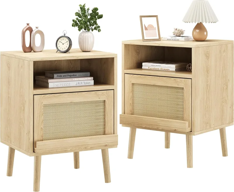 Night Stands for Bedrooms Set of 2, Bed Side Tables Bedroom with Drawer Open Shelf