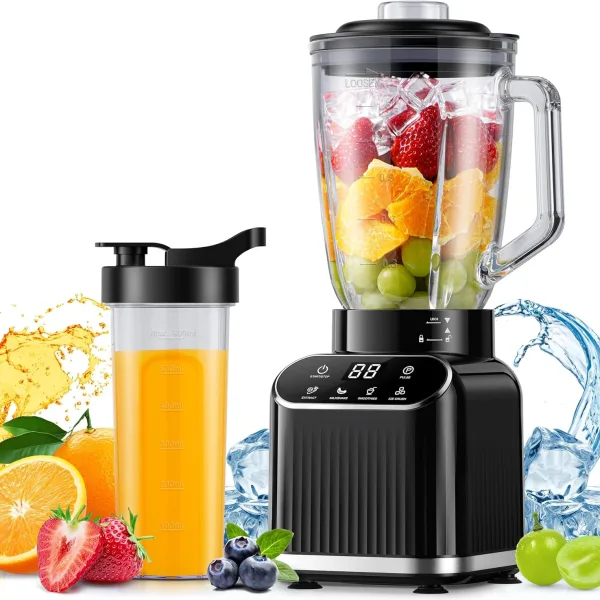 5 Functions Professional Blender for Smoothies, 1200 Peak Watts Smoothie Blender, 52 Oz Glass Jar, Blenders for Smoothies, Ice and Frozen Fruit