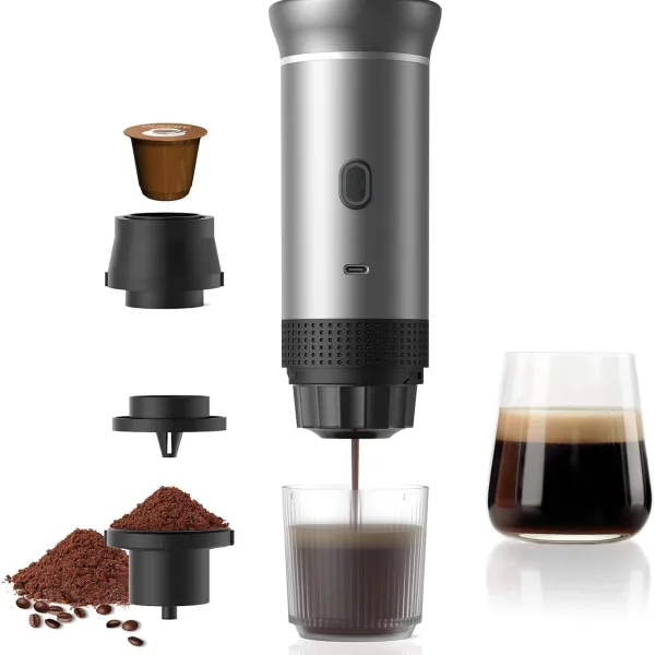 GGUW Portable Coffee Maker Espresso Machine, Mini Travel Camping Coffee Makers, Battery Portable Espresso Self-Heating Car Coffee Maker With Ground Coffee