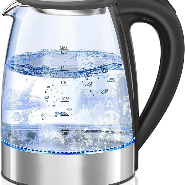 GGUW Electric Kettle, 1.8L Borosilicate Glass Tea Kettle with LED Light, Auto Shut-Off and Boil-Dry Protection Cordless Kettle Fast Boiling