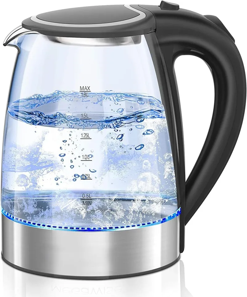 GGUW Electric Kettle, 1.8L Borosilicate Glass Tea Kettle with LED Light, Auto Shut-Off and Boil-Dry Protection Cordless Kettle Fast Boiling