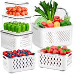 5 Pack Produce Saver Containers for Fridge, BPA Free 5 Pack Produce Saver Containers for Fridge, BPA-Free Airtight Food Storage with Removable Colander, Stackable Vegetable & Fruit Keeper Bins