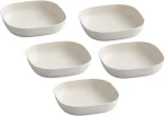 GGUW 5 Pack Square Appetizer Plates, Wheat Straw Small Dessert Plates Reusable, Lightweight Plastic Snack Bowls, Beige