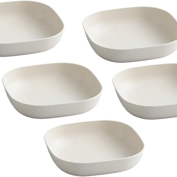 GGUW 5 Pack Square Appetizer Plates, Wheat Straw Small Dessert Plates Reusable, Lightweight Plastic Snack Bowls, Beige