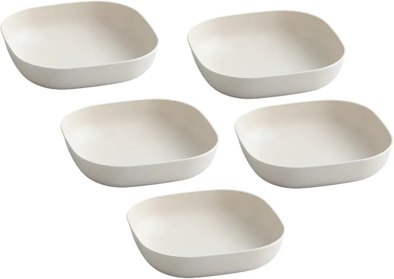 GGUW 5 Pack Square Appetizer Plates, Wheat Straw Small Dessert Plates Reusable, Lightweight Plastic Snack Bowls, Beige