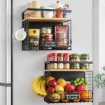 GGUW 2 SET Strong Magnetic Shelf for Fridge with Tag and Bamboo Top, Large Capacity Magnetic Spice Rack Shelves for Side of Refrigerator, Kitchen Pantry Storage Organizer